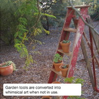 Garden tools are converted into whimsical art when not in use